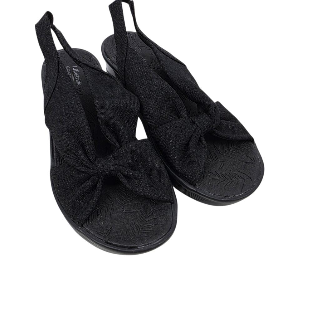 NWOT LifeStride x BZees Black Serenade Slingback Comfort Wedge Sandals Size 8